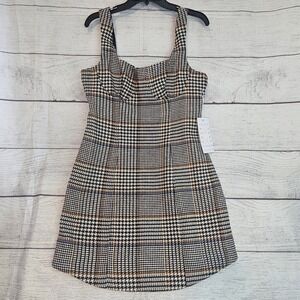 Le' AL.X Size L Glen Plaid Woven Wool Blend Lined Plaid Tank Dress NWT $189 1026